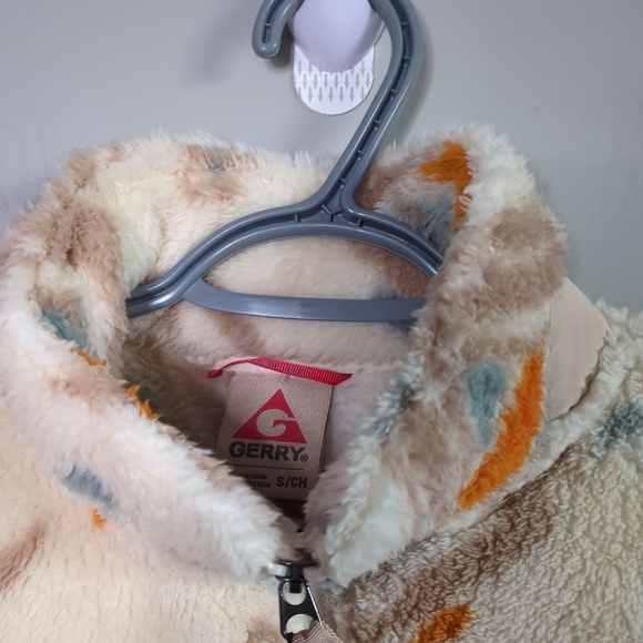 NWT Gerry Terra Printed High-Pile Fleece Jacket Full Zip Cream Orange Blue Sz S - Picture 7 of 11